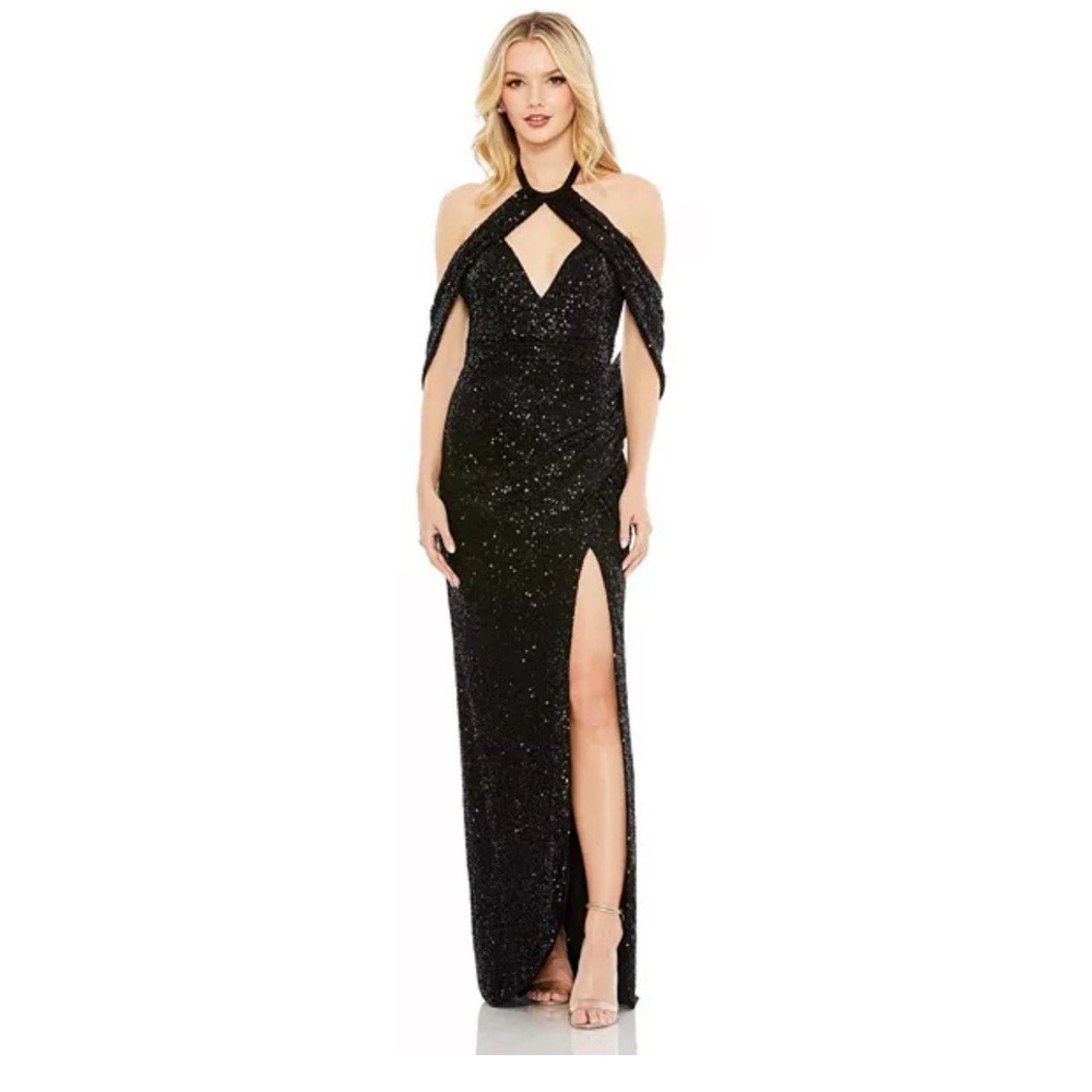 Mac Duggal Sequined Draped Sleeveless Keyhole Cowl Back Gown Women's‎  2